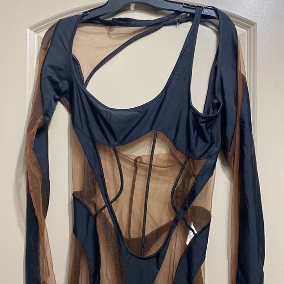 Mugler Iconic Illusion Mesh Catsuit in Brown Nude Size 12 - Picture 10 of 16